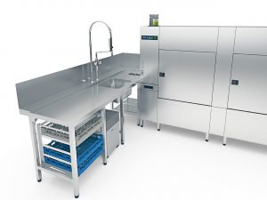 Rack-Type Dish Wash Tables with Drain